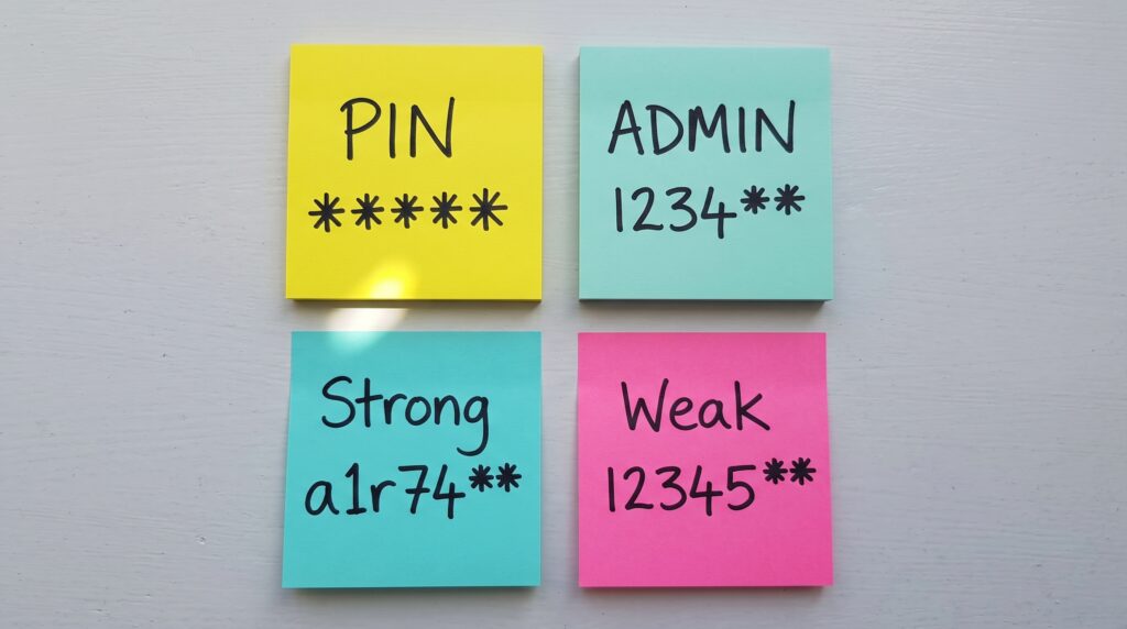 weak and strong password sticky notes